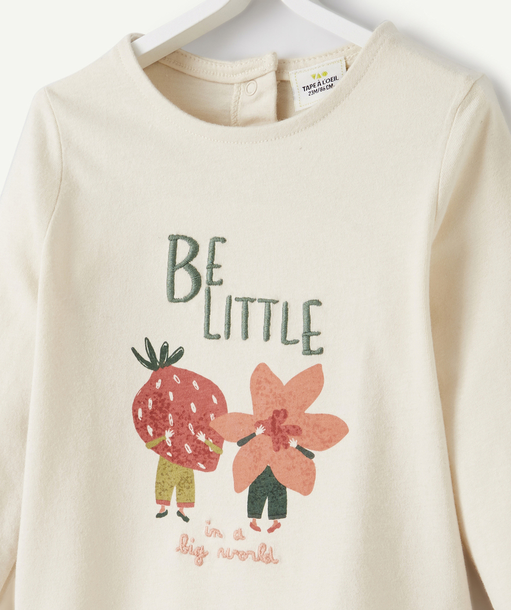 T-SHIRT EN COTON BIOLOGIQUE ÉCRU AVEC MESSAGE BÉBÉ FILLE