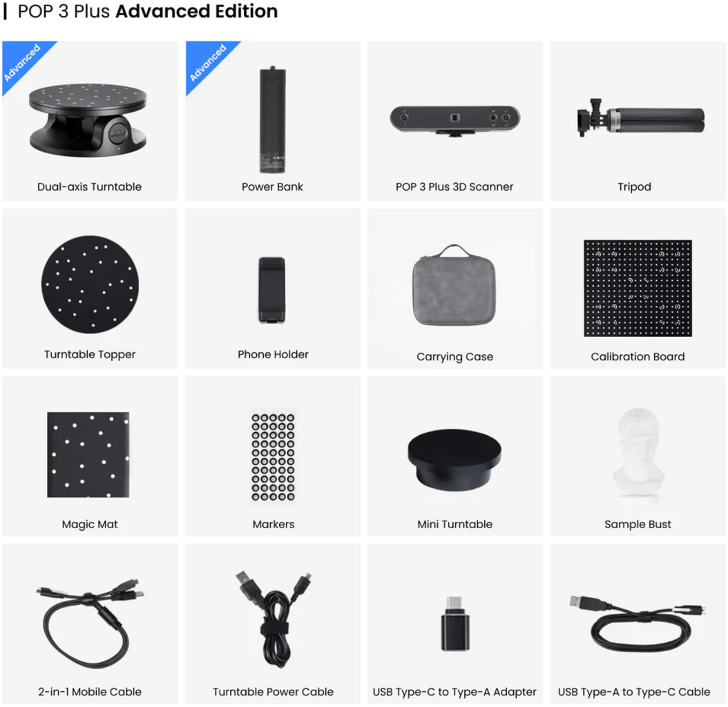 Revopoint  Pop 3 Plus, Advanced Edition    Tragbarer 3D Scanner mit einer Genauigkeit von 0,08 mm