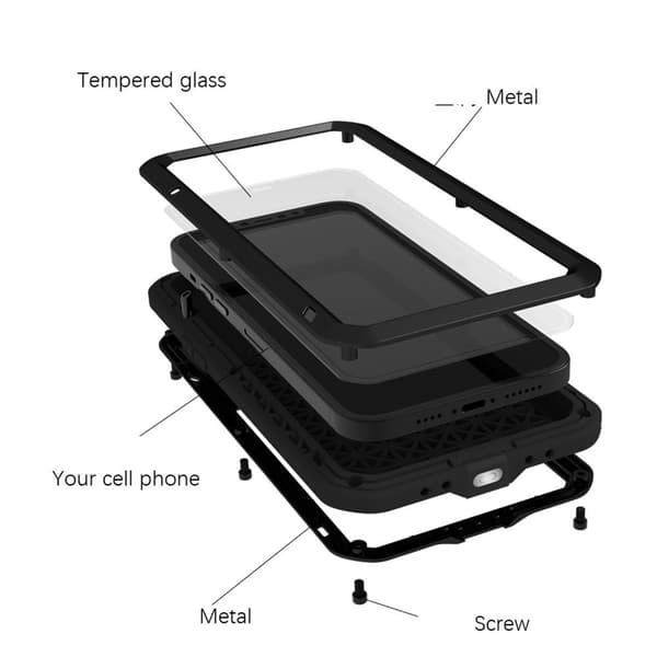iPhone 13 LOVE MEI Kraftig støtsikkert deksel metall+silikon herdet glass