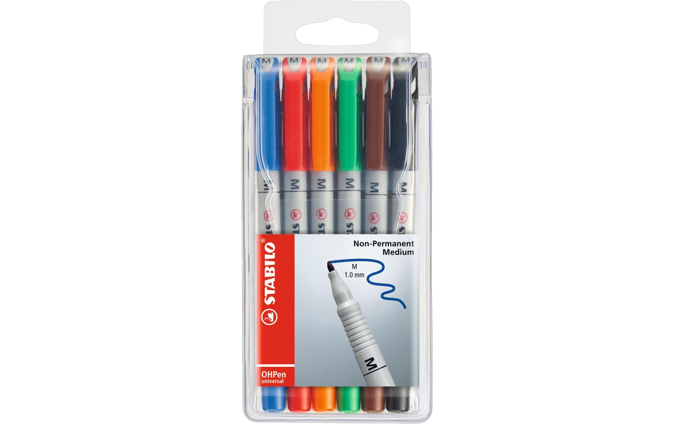 Folienstift OHPen universal M 6 Stück MehrfarbigOHP Etui mit wasserlöslichen Folienstiften