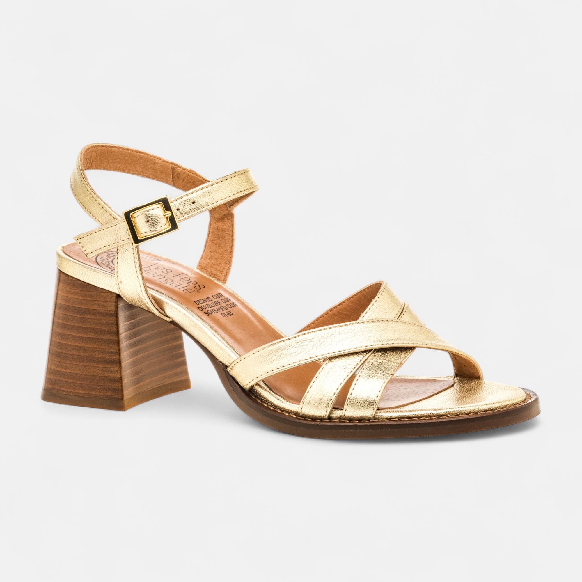 Nu-pieds à talon Femme en cuir or