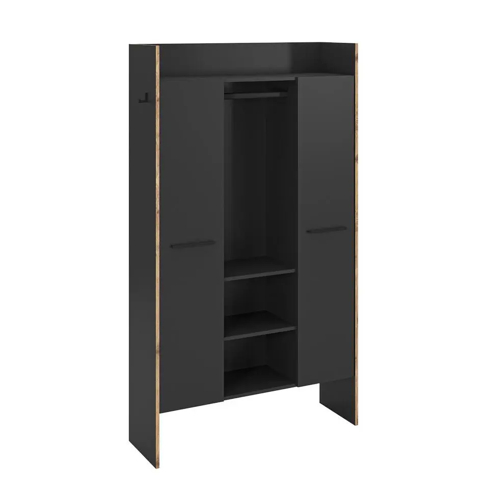 Hioshop Bueno kledingkast 2 deuren- 1 lade- 3 planken en 2 haken donkergrijs