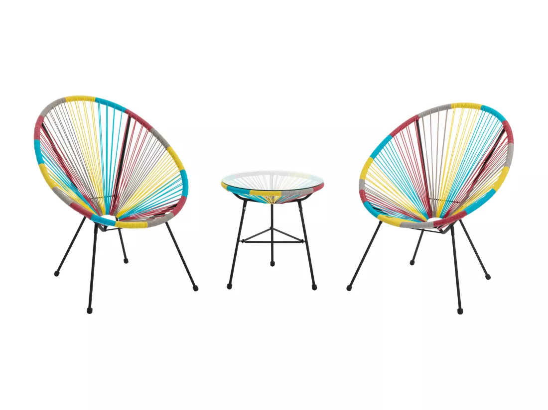 Salon de jardin en fils de résine tressés : 2 fauteuils et une table - Multicolore - ALIOS III de MYLIA
