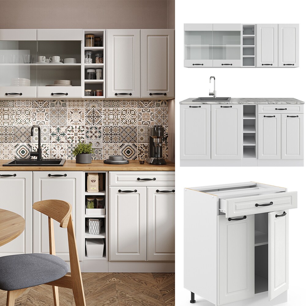 Vicco Küchenzeile Küchenblock Einbauküche R-Line Single Landhaus Weiß 160 cm