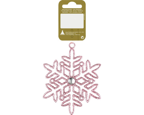 Kerstdecoratie hangende sneeuwvlok glitter Ø 10 cm roze