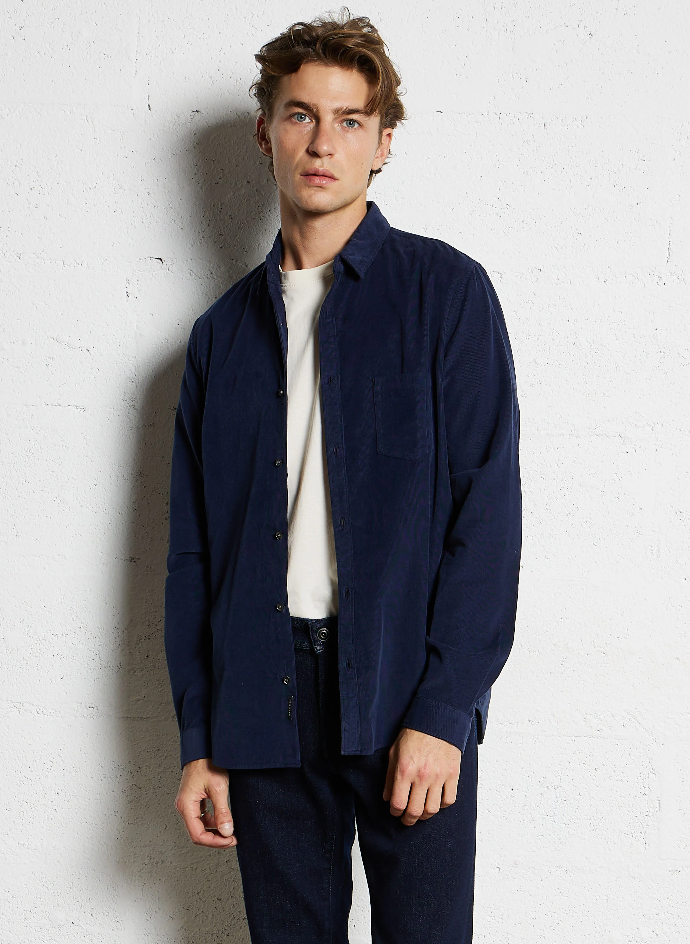 Chemise slim en coton| Bleu