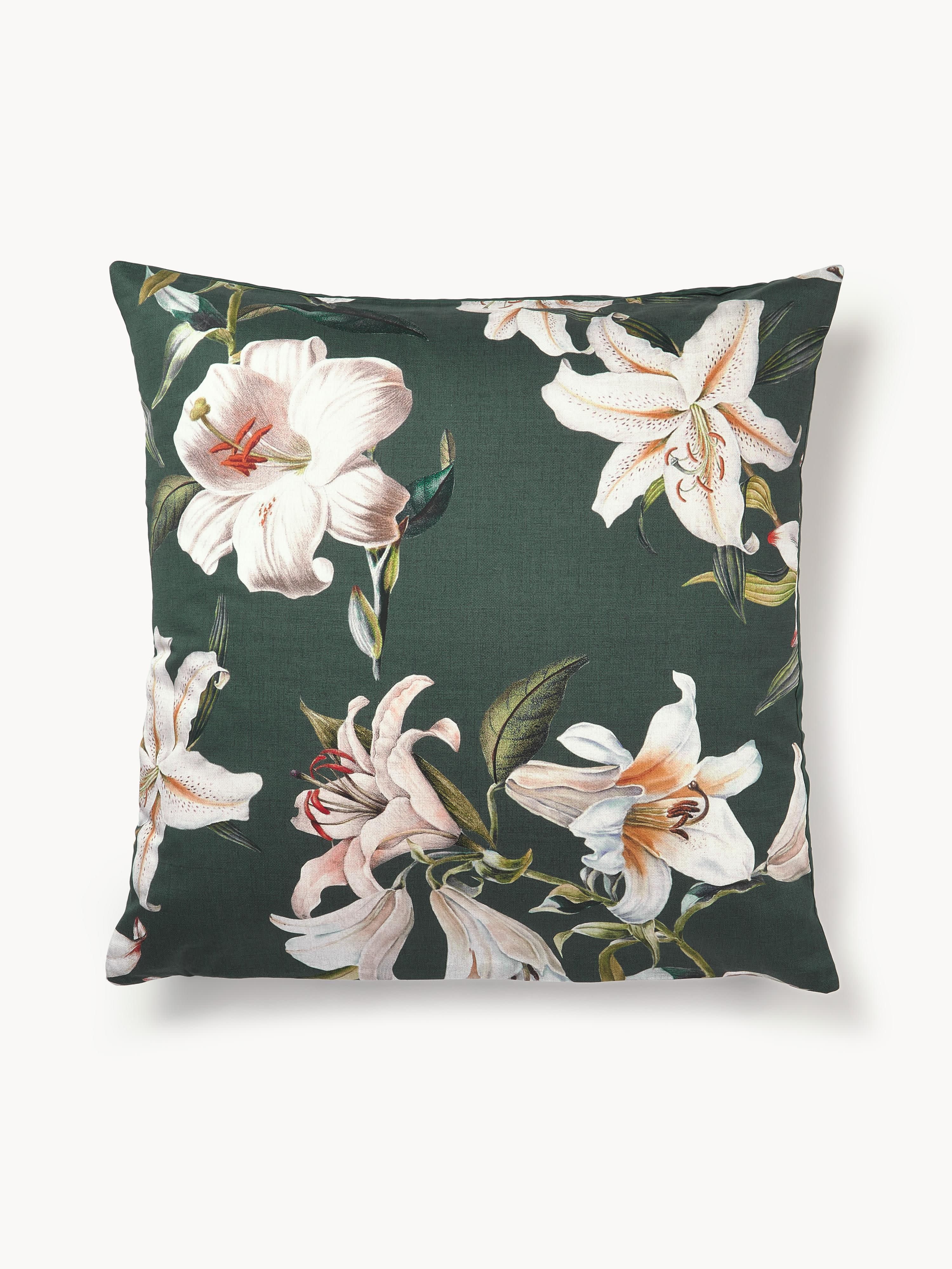 Katoensatijnen kussenhoes Flori met bloemenprint