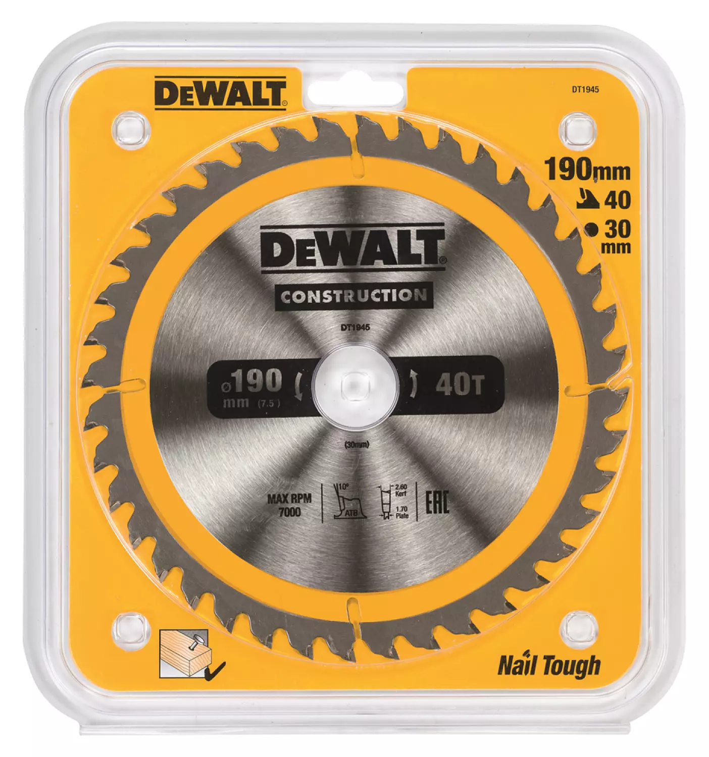 DeWALT DT1945 Cirkelzaagblad - 190 x 30 x 40T - Hout en Non-ferro metaal