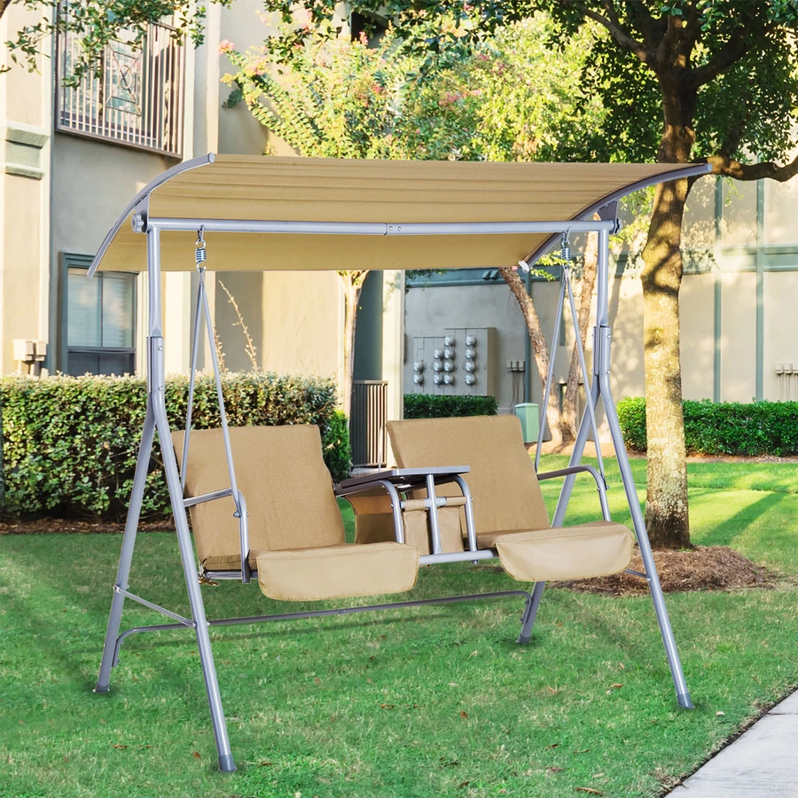 Outsunny Gartenschaukel mit Sonnendach beige
