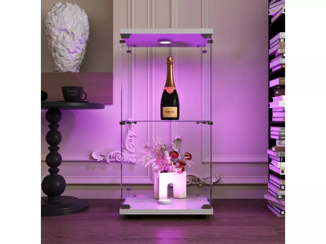 Vitrine en verre double paroi 40*86*36,5 cm, avec serrure antivol et éclairage LED, blanc