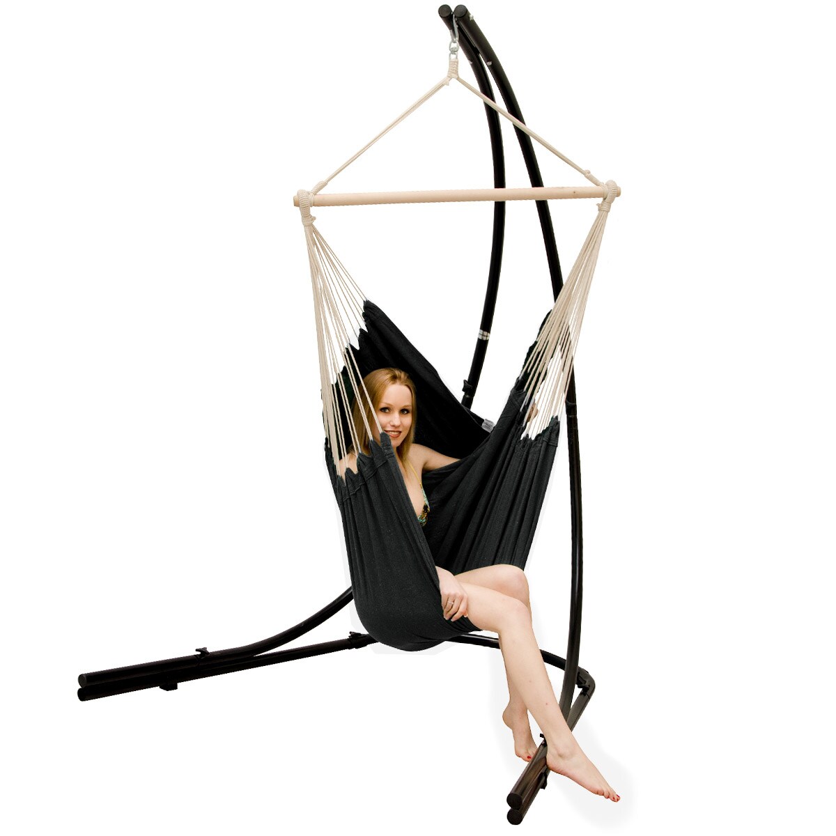 Freistehendes Stahl-Hängestuhlgestell 210cm inkl. XXL Hängesessel aus Baumwolle mit Swivel 185x130cm