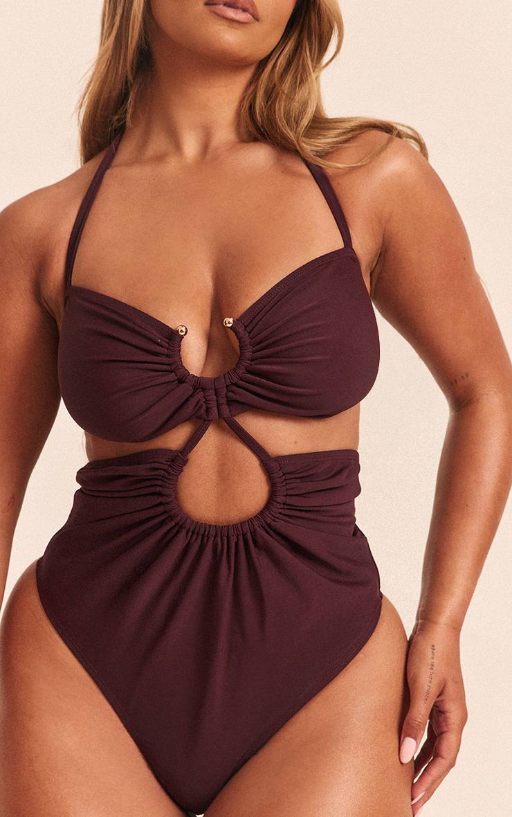 Prune Maillot De Bain Froncé Avec Détail D'anneau Shape