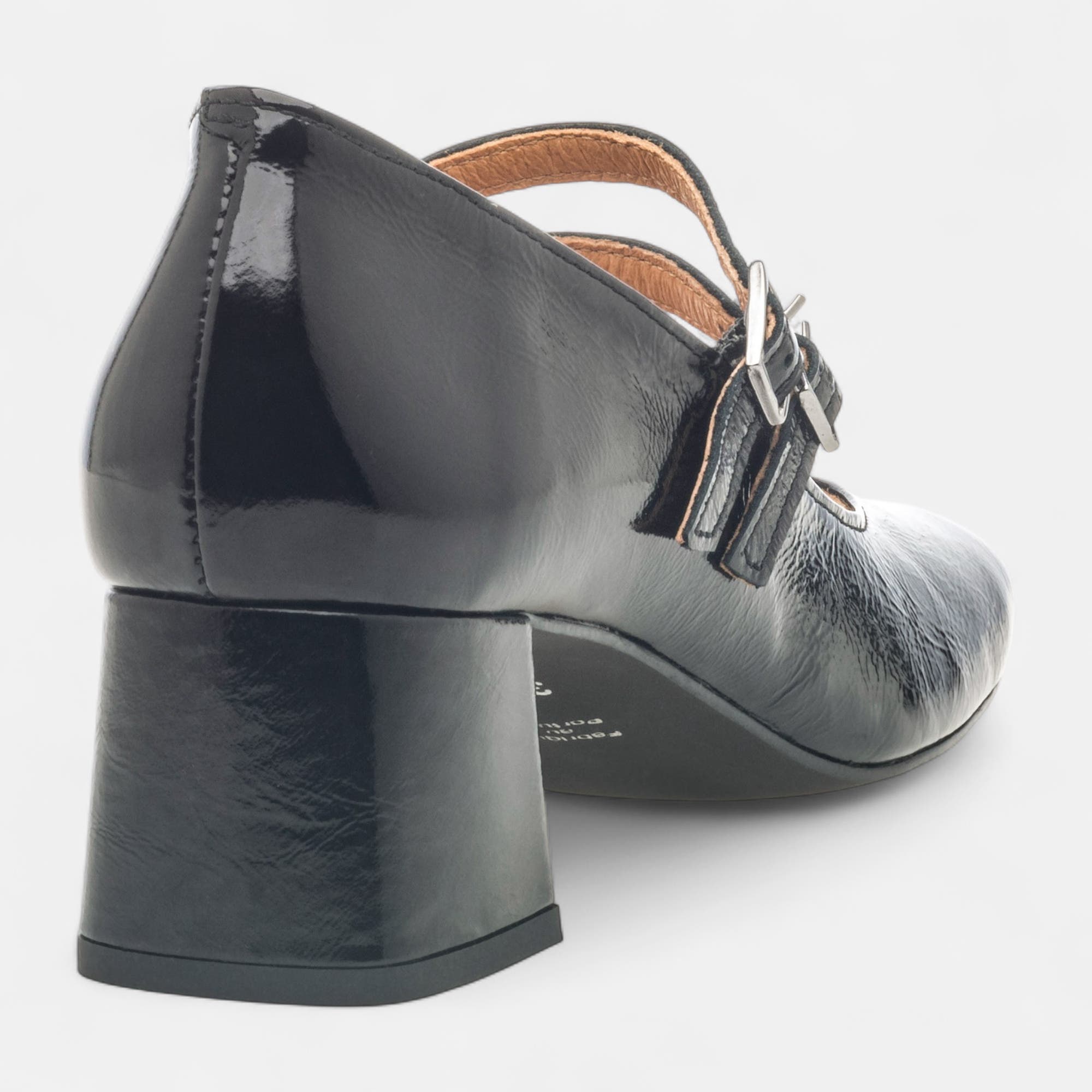 Babies à talon Femme en cuir noir vernis