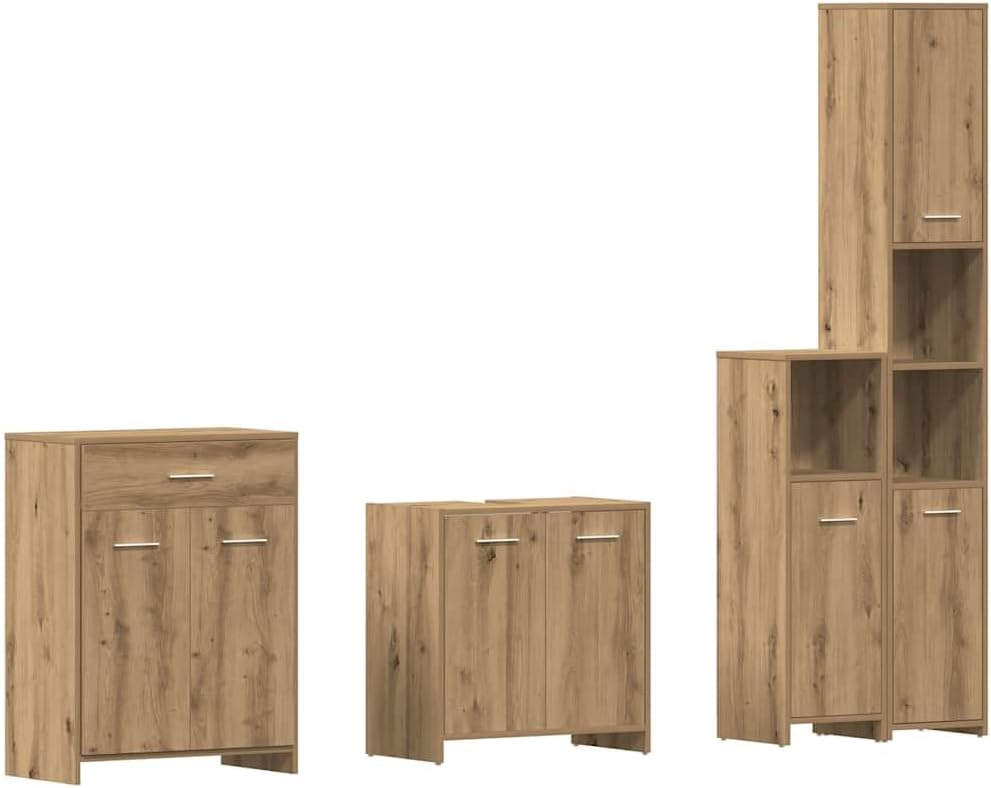 Refined Badmöbelset Badezimmerschrank Unterschrank Bad Badmöbel Unterschrank Badezimmer 4-TLG. Badmöbel-Set Artisan-Eiche Holzwerkstoff