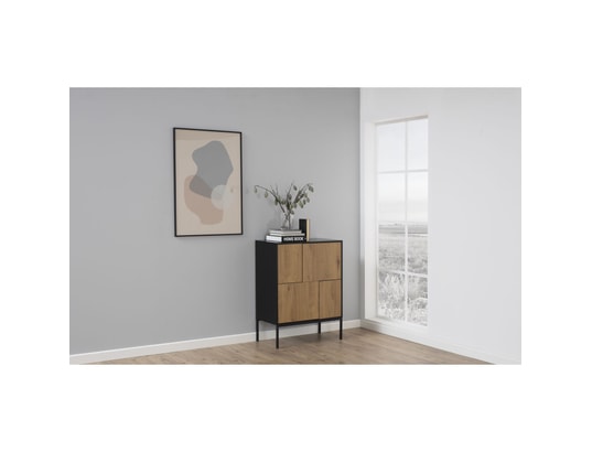TOILINUX - Buffet sireine 4 portes en mdf et métal - noir et marron