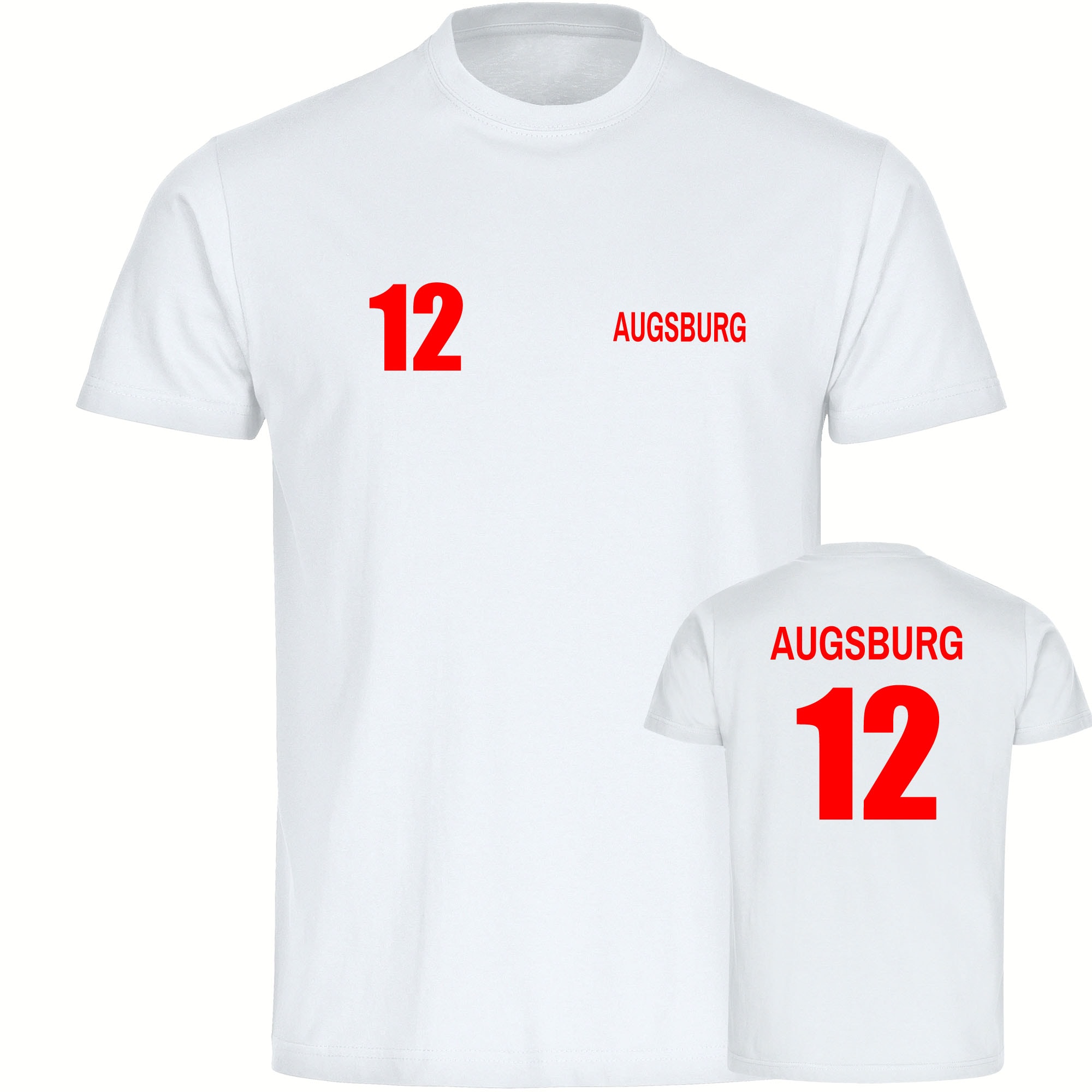 multifanshop® Herren T-Shirt - Augsburg - Trikot Nummer 12 - Druck rot