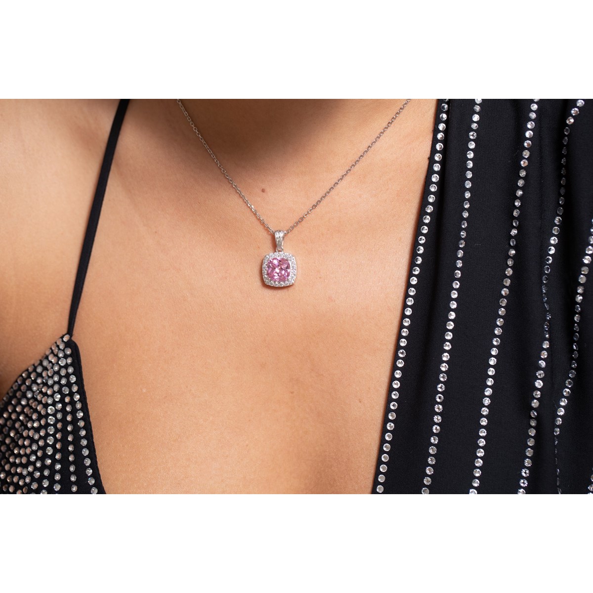 Collier mono-motif MARGARET en Argent avec pierre synthétique rose