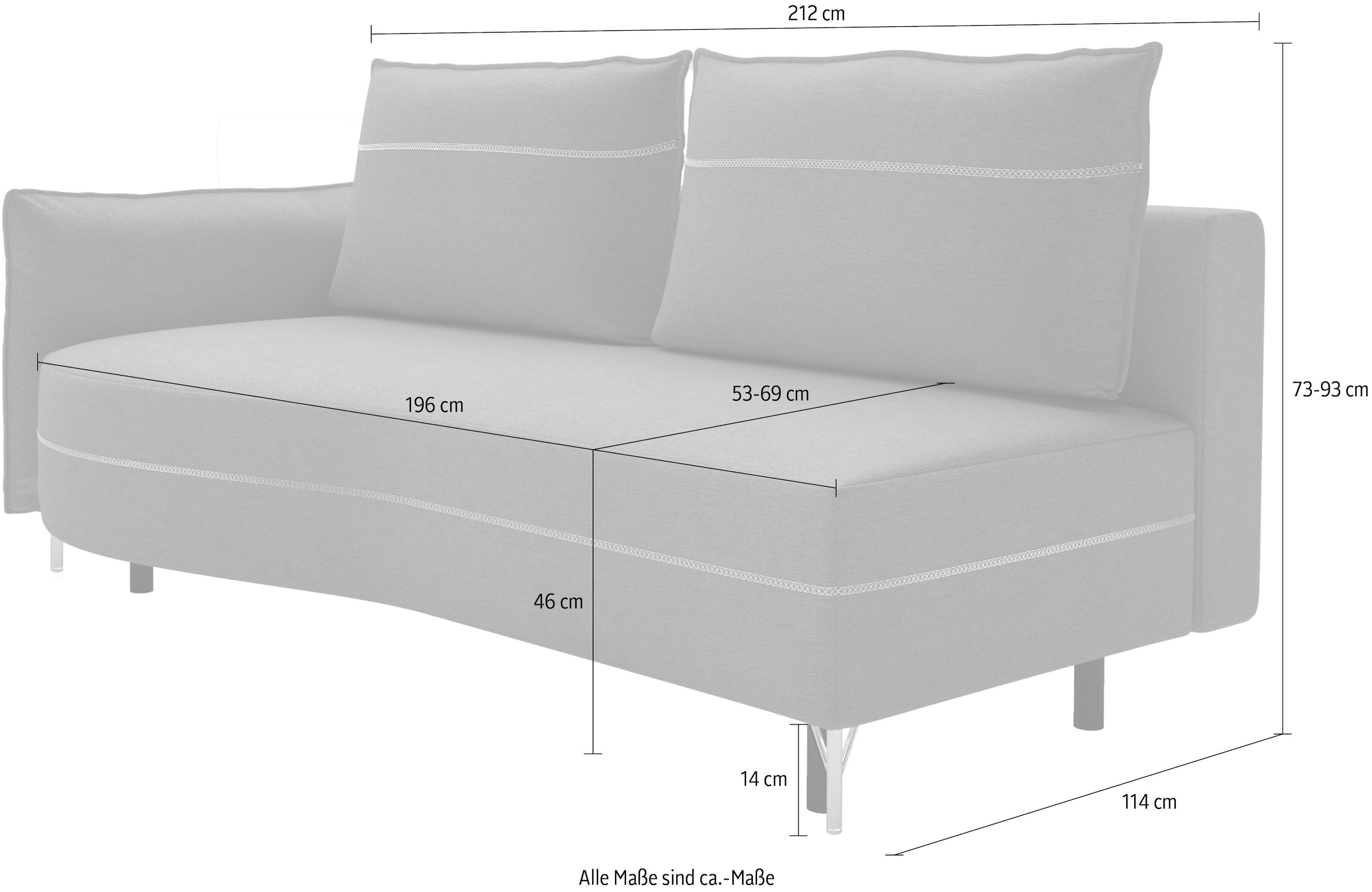 exxpo - sofa fashion Loungesofa »Ortis mit toller Kontrastnaht, Solitärmöbel, bequem, schmale Armlehne« Schlafsofa mit Bettfunktion und Bettkasten, komfortabler Federkern