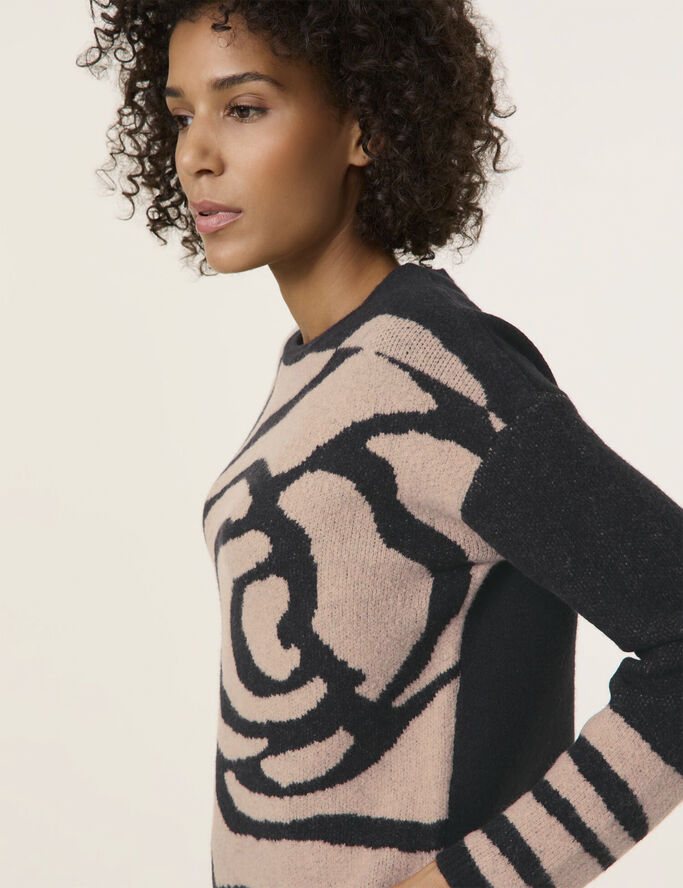 Gerry Weber PULLOVER 1/2 SLEEVE Black / camel melange intarsia