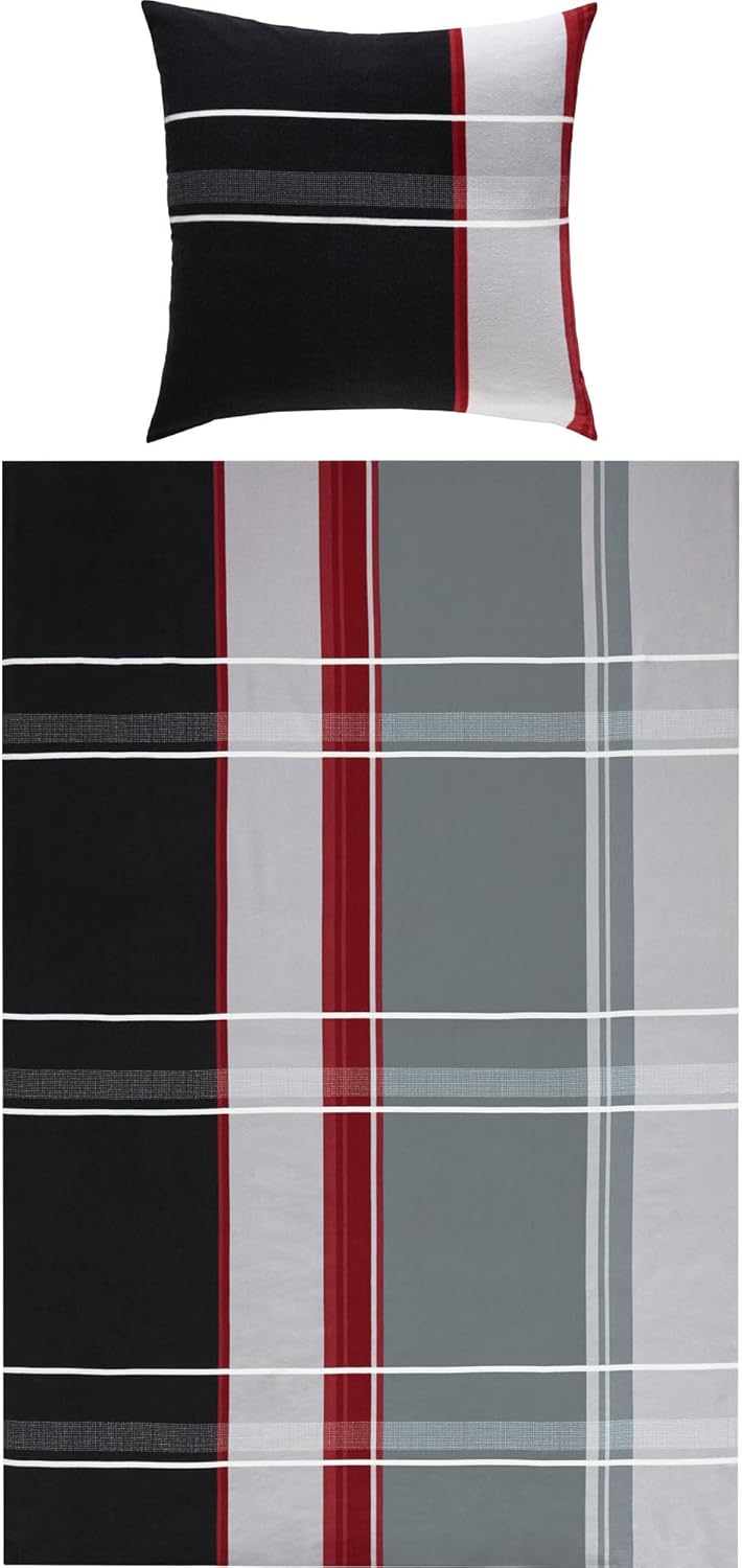 Erwin Müller Bettwäsche Sparpaket 4-teilig Feinbiber rot-anthrazit-Silber Größe 2X 155x220 cm + 2X 80x80 cm