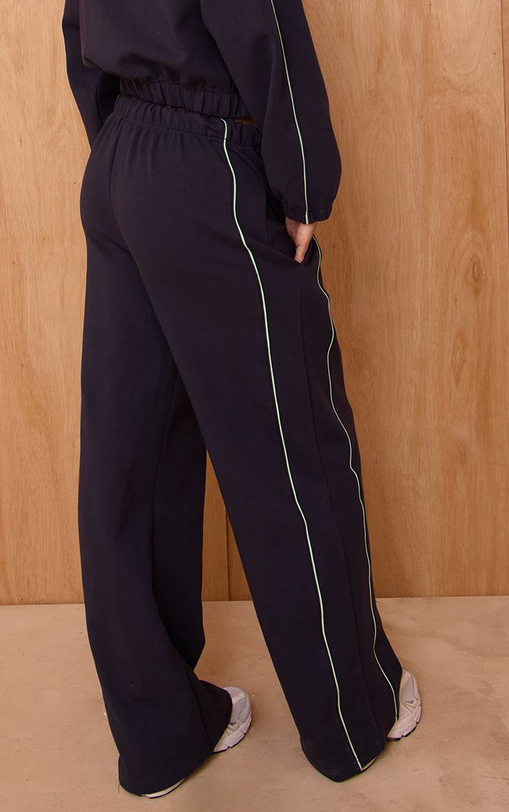 Bleu Marine Jogging Interlock À Jambes Larges Avec Passepoil Contrasté