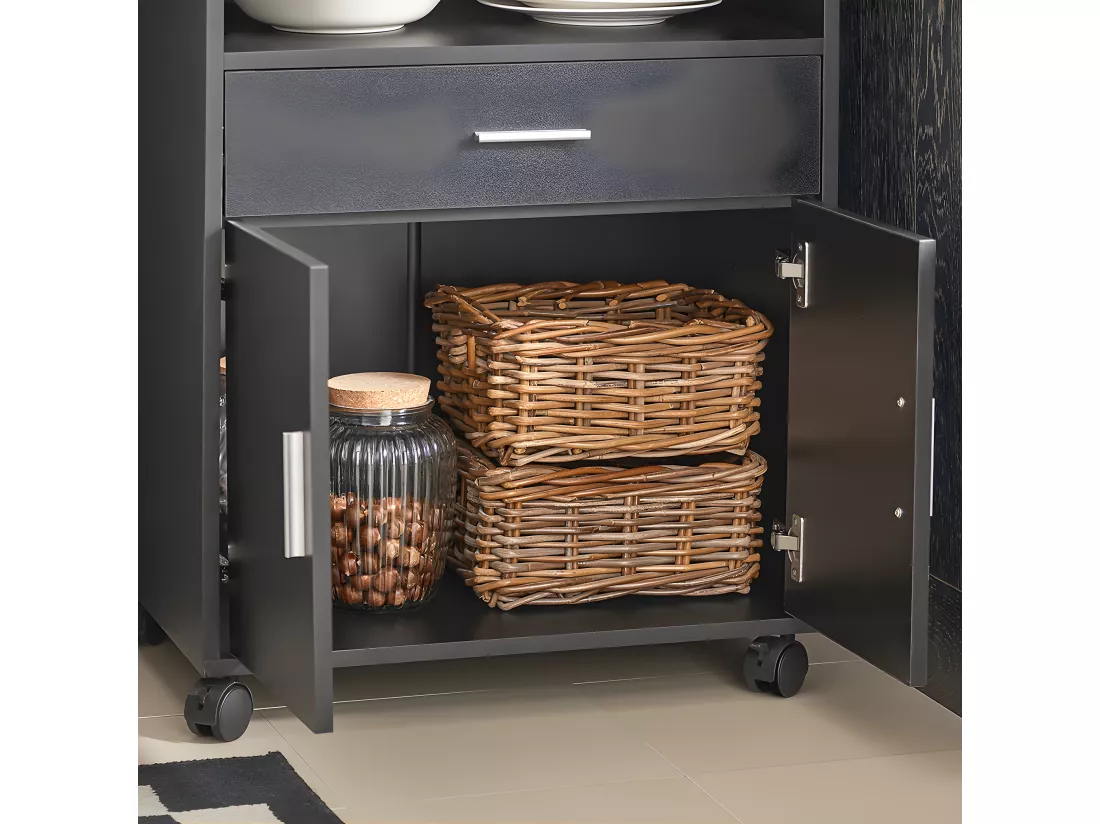 SoBuy Buffet Armoire Micro-Onde à roulettes Desserte Meuble de Rangement, Noir, 59x40x92 cm, FSB09-SCH