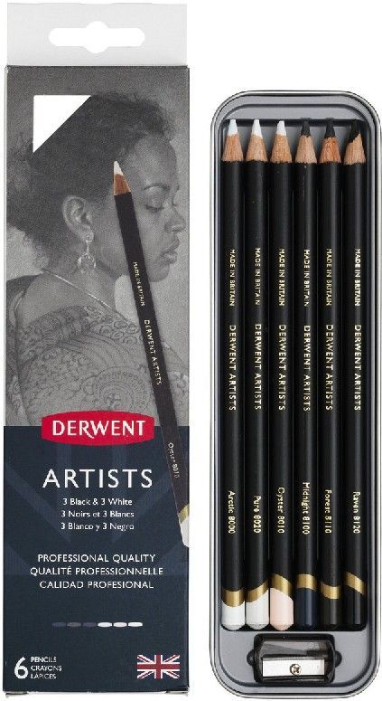 Derwent - Artists - Kleurpotloden - Set van 6 - Zwart en Wit - Harde Kern