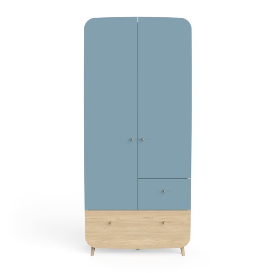 Firmiana Armoire 2 portes + 2 Tiroirs   Bleu Orage / Bois Naturel        de               CBA Meubles