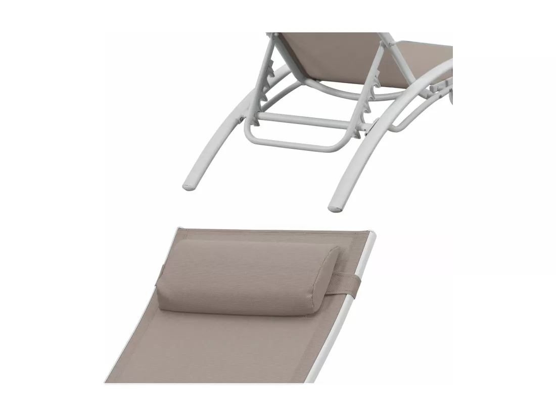 Lot de 2 transats GALAPAGOS en textilène taupe - aluminium blanc - HAPPY GARDEN