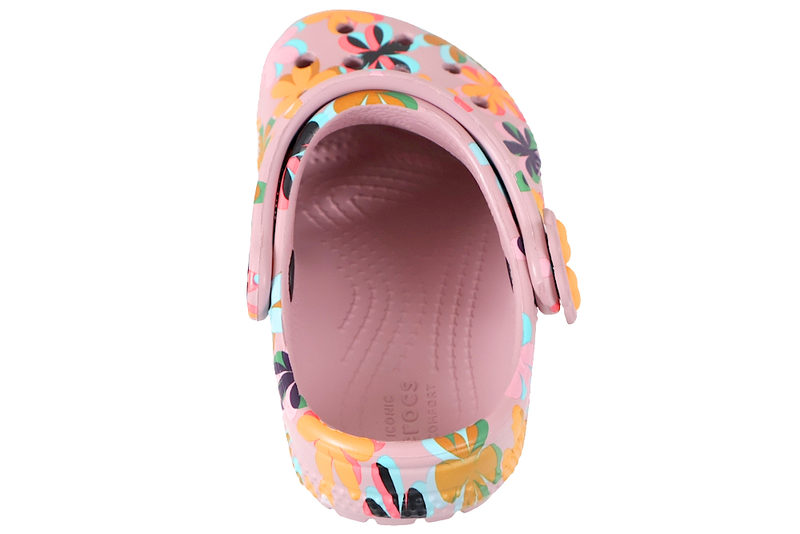CROCS CLASSIC RETRO SUMMER CLOG T I LYSERØDT GUMMI MED BLOMSTER