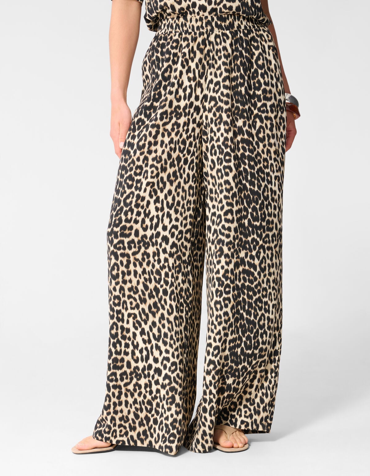 Leopard Twist Wide Leg Fit Broek Bruin