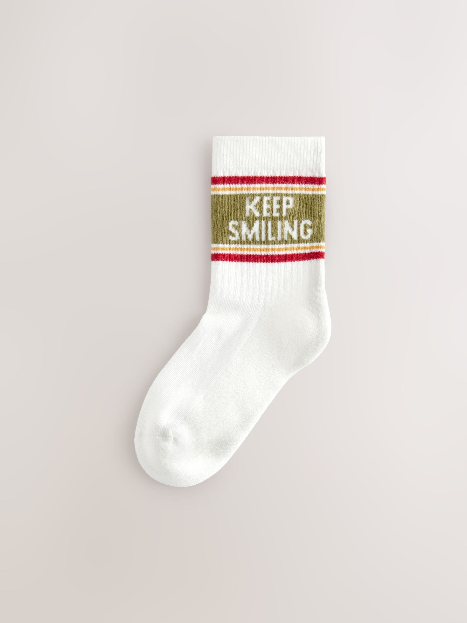 Ecru/mosterd/rood retro slogan - Verpakking van 5 paar sokken met rijke print