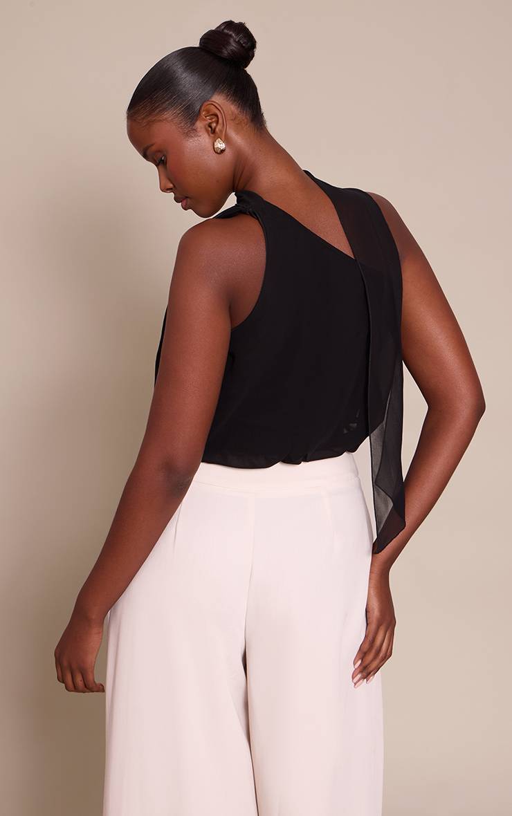 Noir Top En Mesh À Col Licou Avec Détail Foulard
