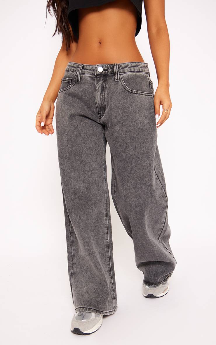 Washed Grey Jean Boyfriend Taille Basse Petite