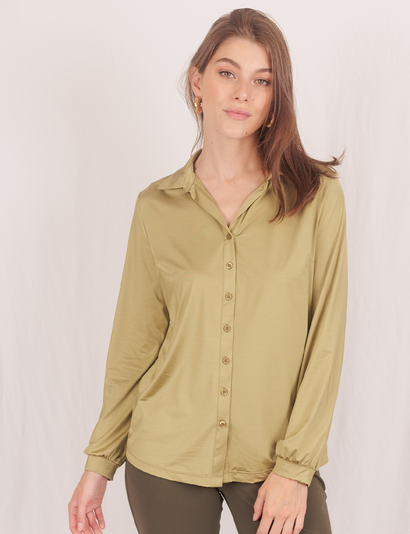 HBT BASICS ESSENTIELS | ZÉLIE CHEMISE FEMME SOIE KAKI CLAIR