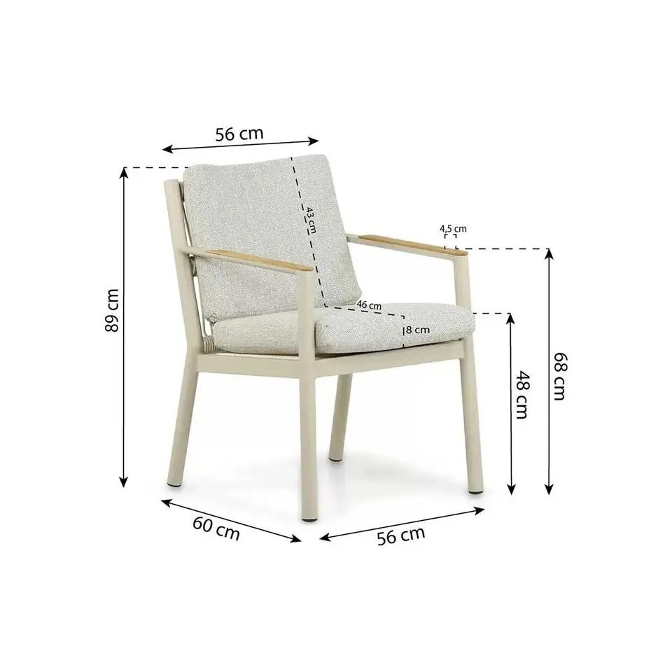 Tuinset 4 personen 180 cm Aluminium/rope Taupe Coco Sevilla/Vienna