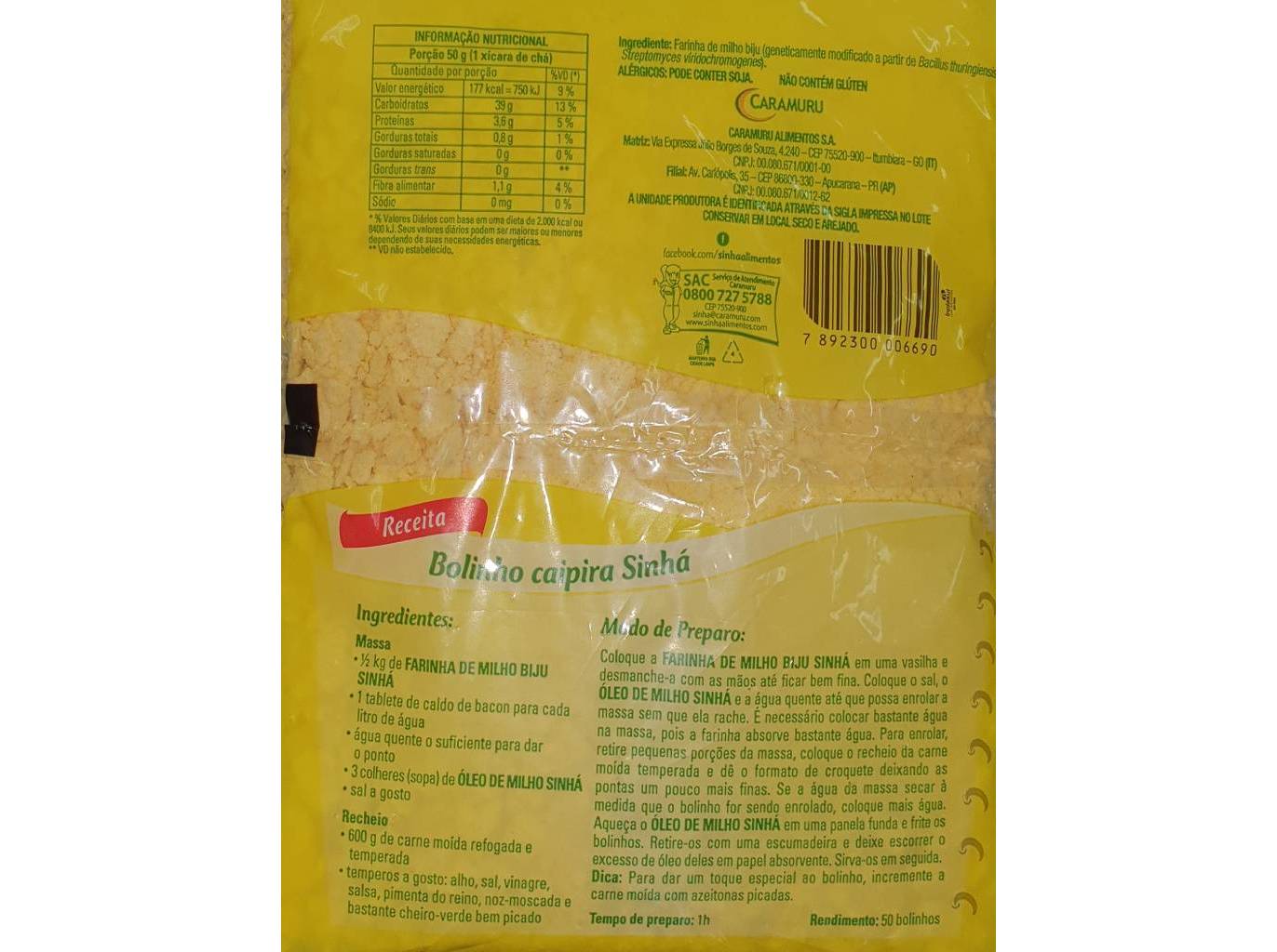 FARINHA SINHÁ BIJU MILHO 500G