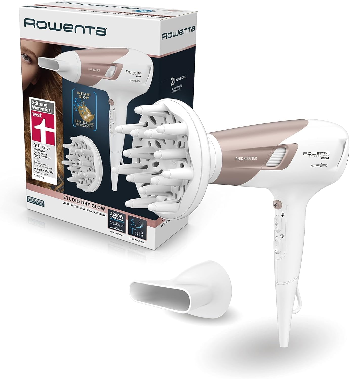 Rowenta RH6838 X-Pert 6.60 Essential Akku-Staubsaug Inkl. Polster-& Fugendüse | Rot/Schwarz CV5830 Studio Dry Haartrockner | 3 Temperatur- und 2 Geschwindigkeitsstufen | Weiß/Roségold
