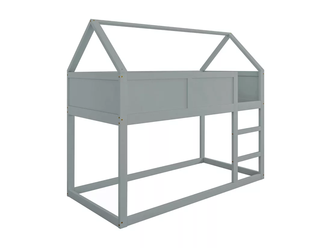 Lit superposé 90x200cm - avec escalier - structure en bois massif - Gris