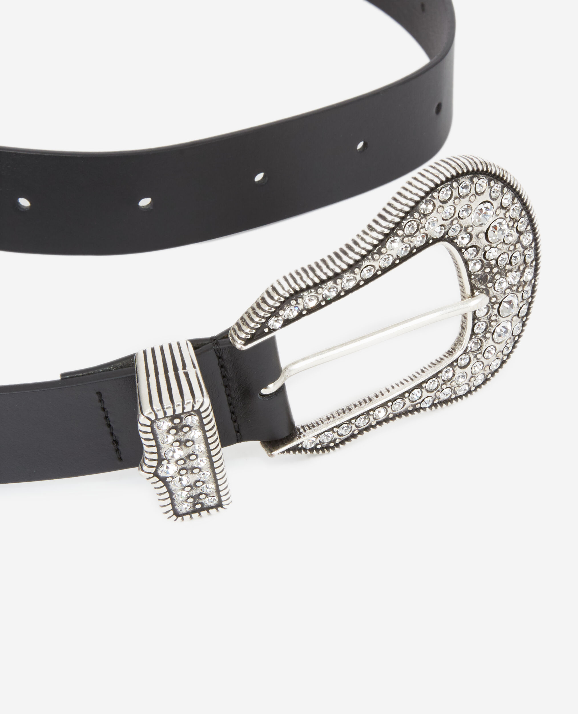 Ceinture en cuir noire boucle argentée