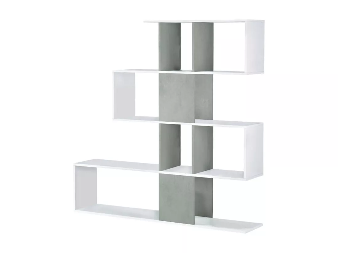 Bibliothèque Damago, Bibliothèque avec 7 compartiments, Étagère de bureau moderne, Armoire murale avec étagères, 145x29h145 cm, Blanc et Ciment