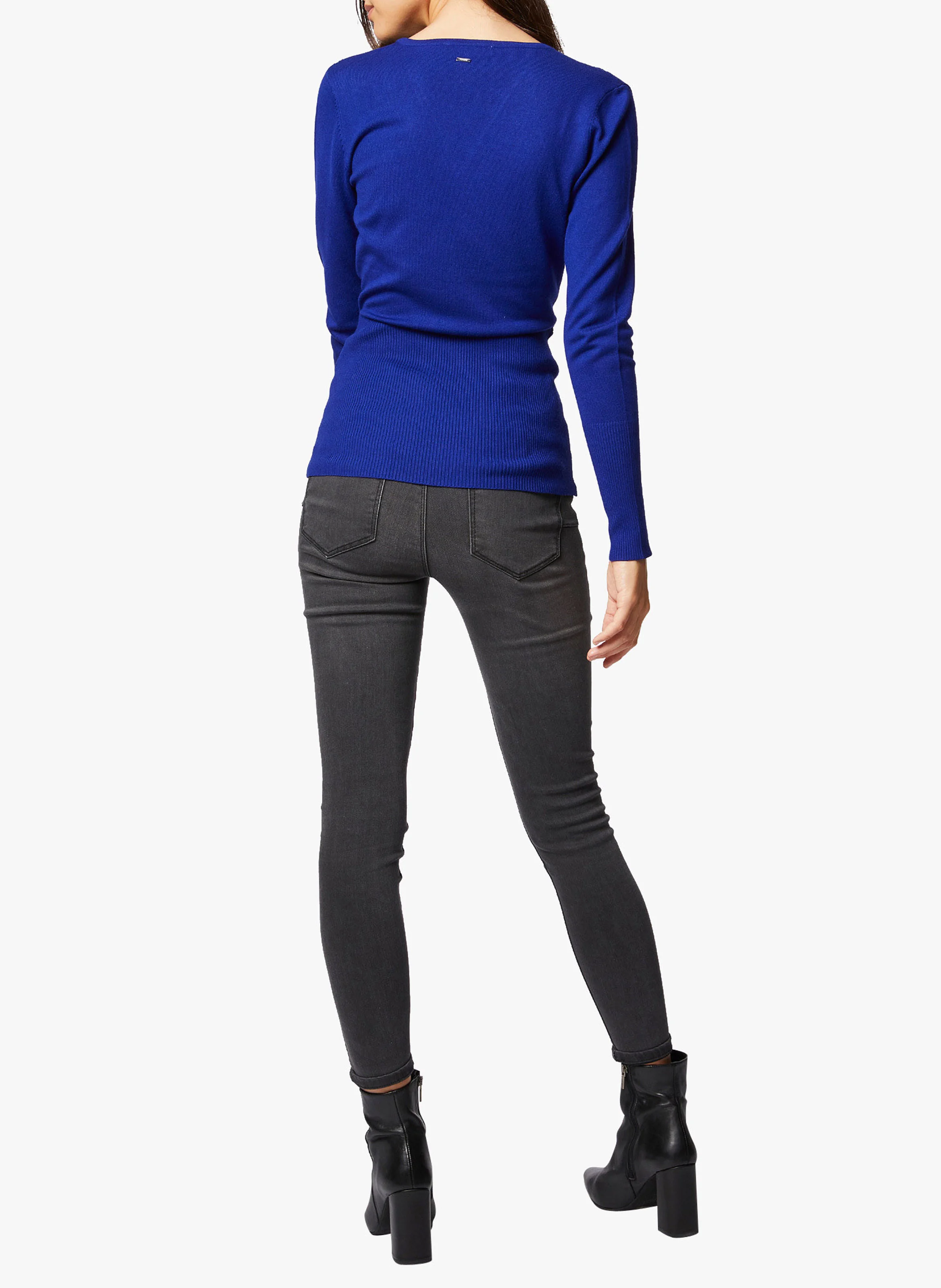 MOJO.N - Pull col V en maille fine | Bleu