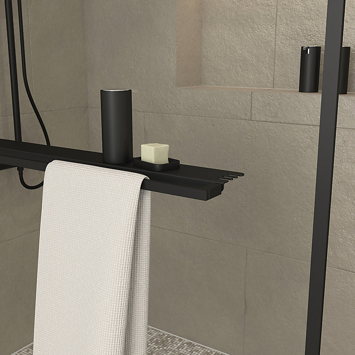 Paroi de douche à l'italienne avec porte-serviettes H.200 x l.140 cm, ép. 6 mm, profilé noir, Galedo Edge