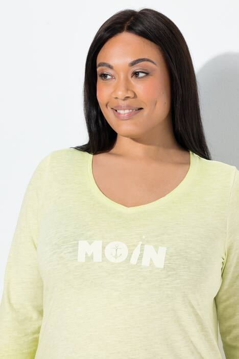 Shirt, Moin, V-Ausschnitt, 3/4-Arm, limettengrün