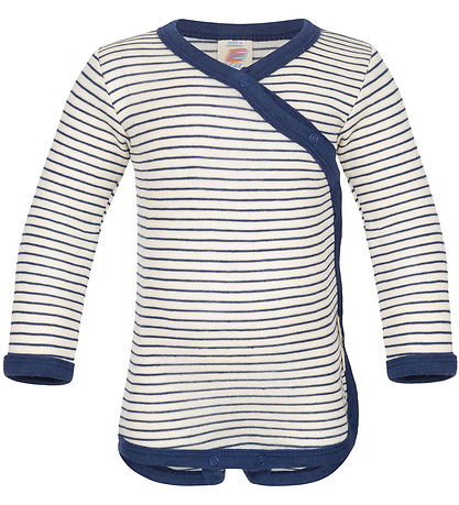Engel Wickelbody l/ä - Wolle/Seide - Natural/Navy Blue