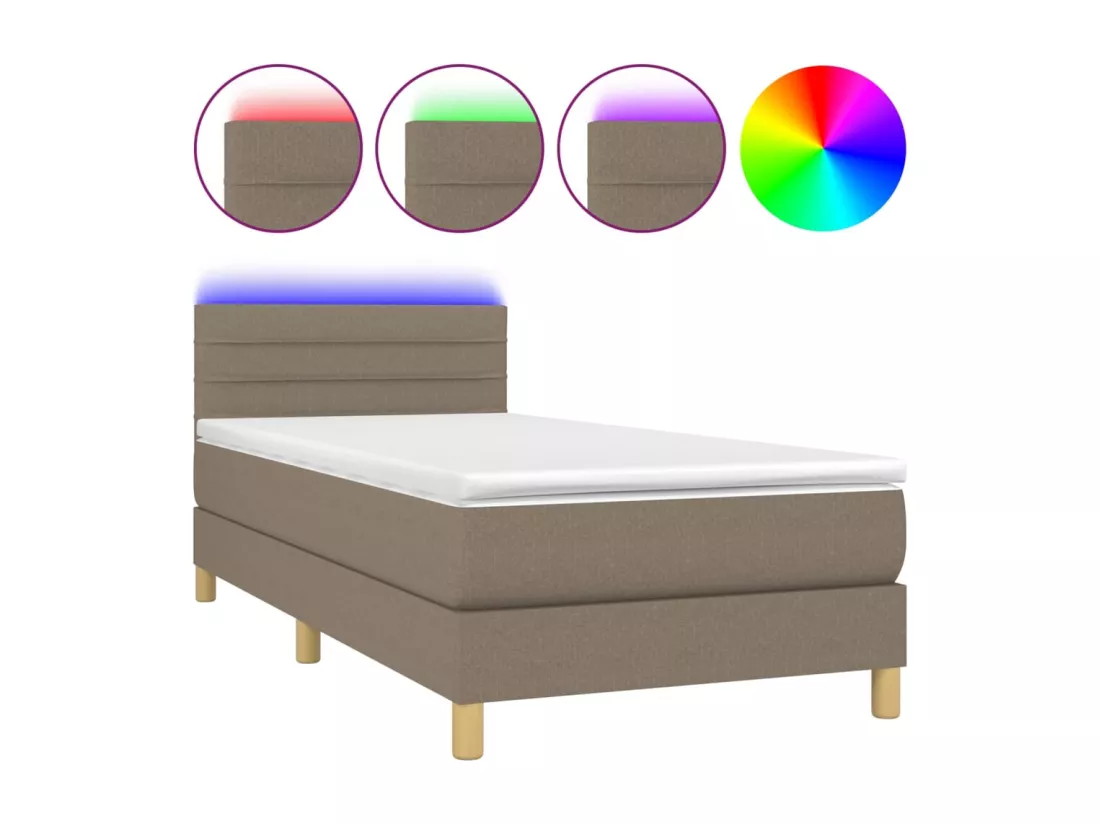 Sommier tapissier avec matelas et LED Taupe 90x190 cm Tissu