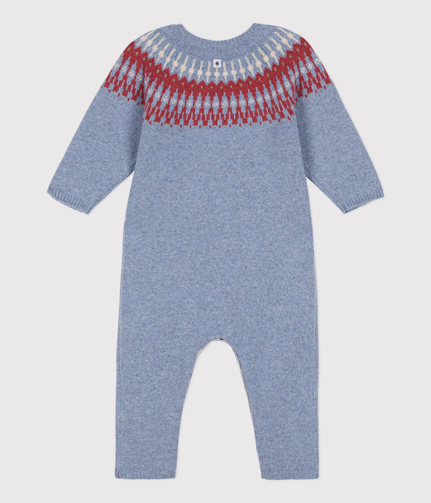 Combinaison longue jacquard bébé en tricot laine et coton