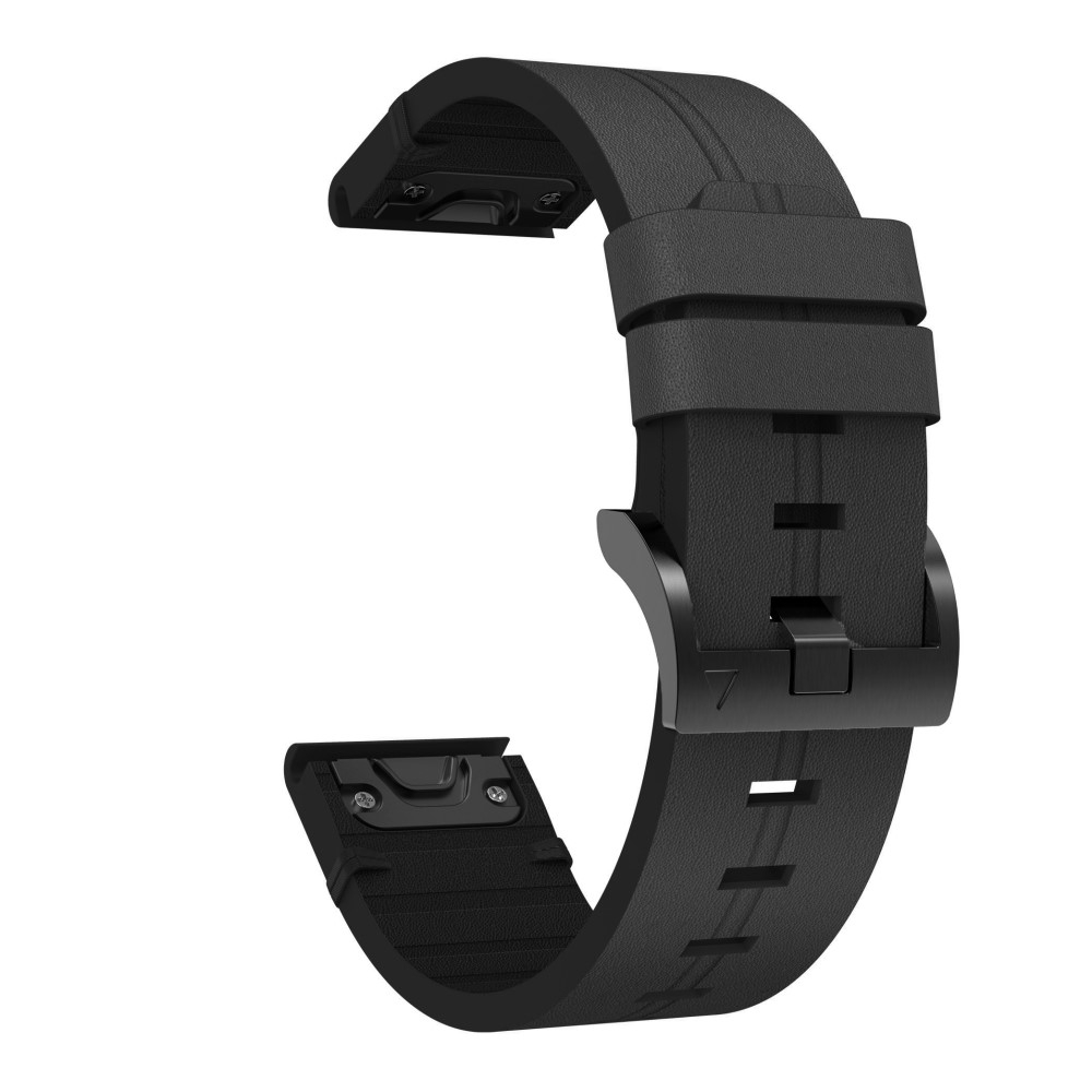 (Gr. M) Garmin Fenix 6S / 6S Pro / 5S / 5S Plus Echtleder Ersatz Armband mit Dornschliesse (Gelenkumfang 167-217 mm) - Schwarz