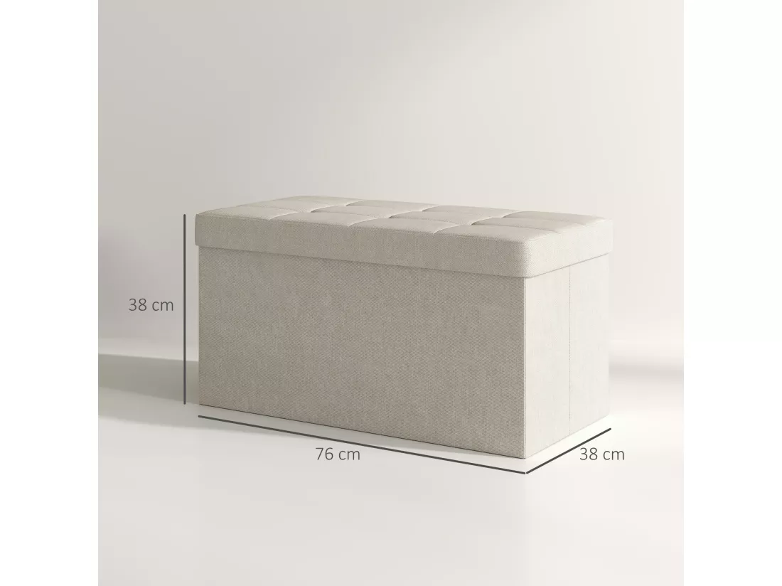 Banc coffre style Chesterfield effet capitonné dim.76L x 38l x 38H cm tissu blanc cassé