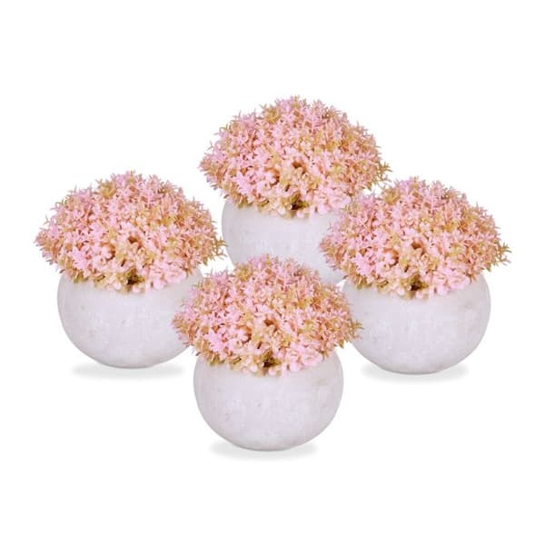 sett med 4 kunstige blomster i potte